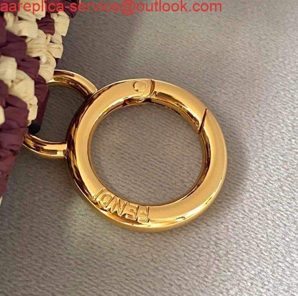 Replica Fendi 7AR844 Nano Baguette Charm Wine Red Raffia Charm