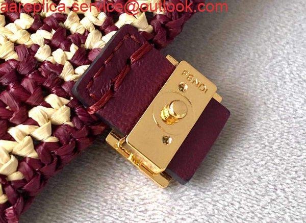 Replica Fendi 7AR844 Nano Baguette Charm Wine Red Raffia Charm