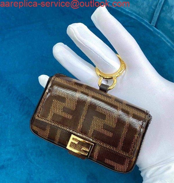 Replica Fendi 7AR844 Nano Baguette Charm Brown Nappa Leather