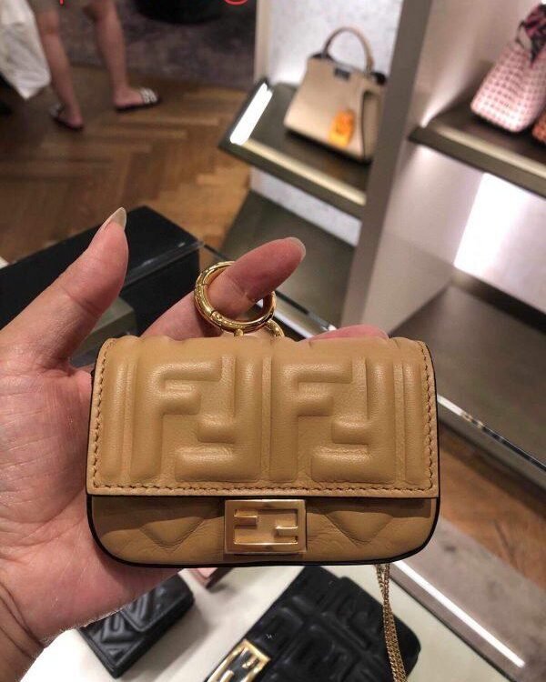 Replica Fendi 7AR844 Nano Baguette Charm Apricot Nappa Leather