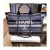 Luxury Replica Chanel Deauville Black High Quality Grey Striped Tweed Canvas Tote A66941