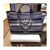 Luxury Replica Chanel Deauville Black High Quality Grey Striped Tweed Canvas Tote A66941