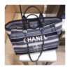 Luxury Replica Chanel Deauville Black High Quality Grey Striped Tweed Canvas Tote A66941