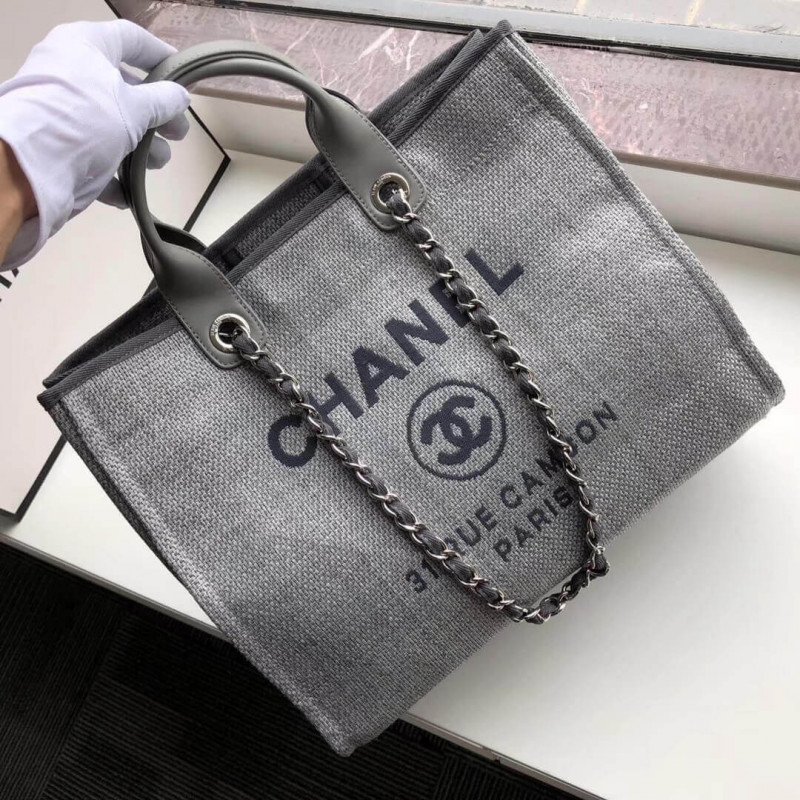 Replica Chanel Deauville Tote  38Cm Canvas Bag Luxury A66941 Ash Grey