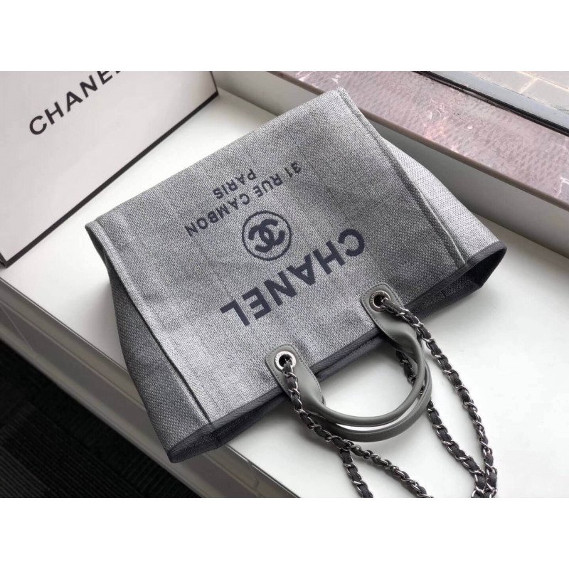 Replica Chanel Deauville Tote  38Cm Canvas Bag Luxury A66941 Ash Grey
