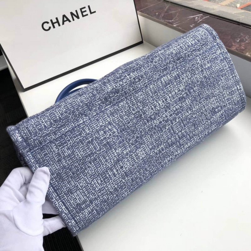 Replica Chanel Deauville Tote Best 38Cm Canvas 1:1 Mirror Bag A66941 Blue Jacquard