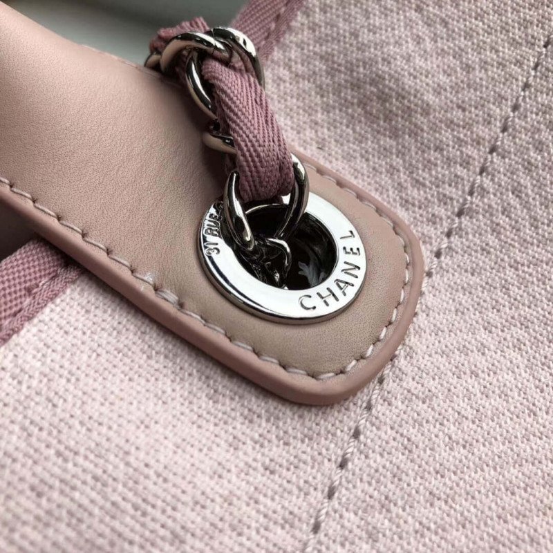 Replica Chanel 1:1 Mirror Deauville Tote 38Cm Canvas Bag Luxury A66941 Pink/White