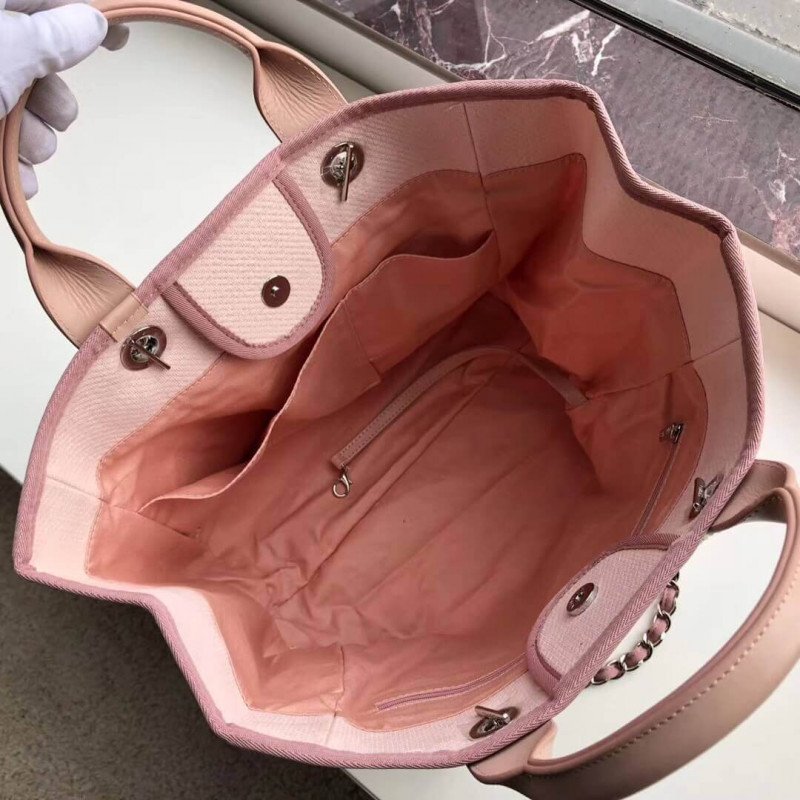 Replica Chanel 1:1 Mirror Deauville Tote 38Cm Canvas Bag Luxury A66941 Pink/White