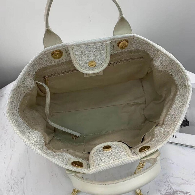 Replica Chanel Deauville Tote 38Cm Copy Canvas Bag Replicas A66941 White/Gold