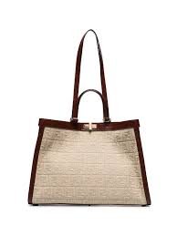 Replica Fendi 8BH374 Peekaboo X Tote Beige Canvas Bag