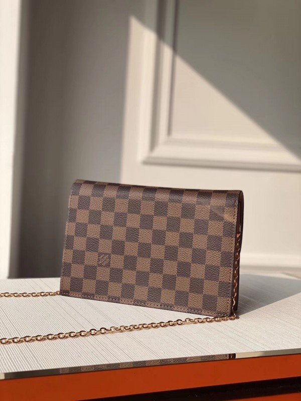 Replica Louis Vuitton Croisette Chain Wallet Damier Ebene N60287 BLV093