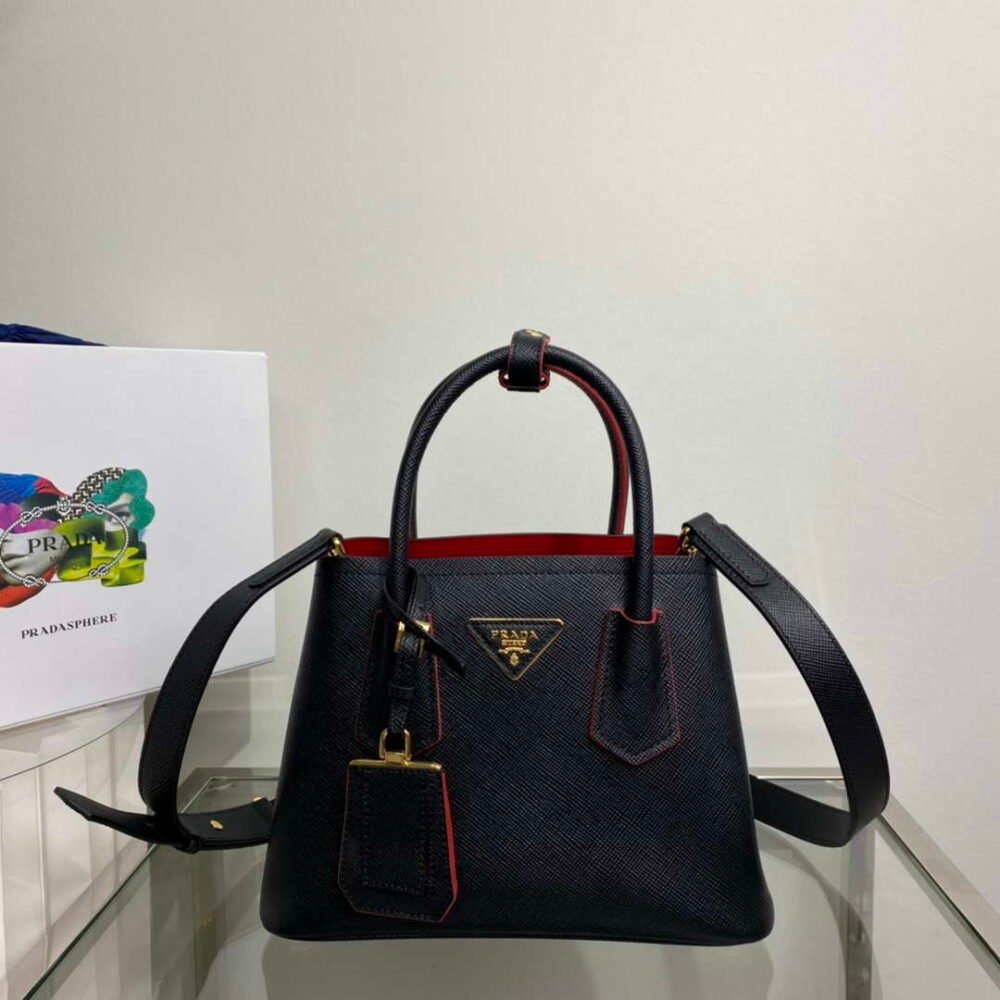 Replica Prada 1BG443 Prada Double Saffiano leather mini bag Black