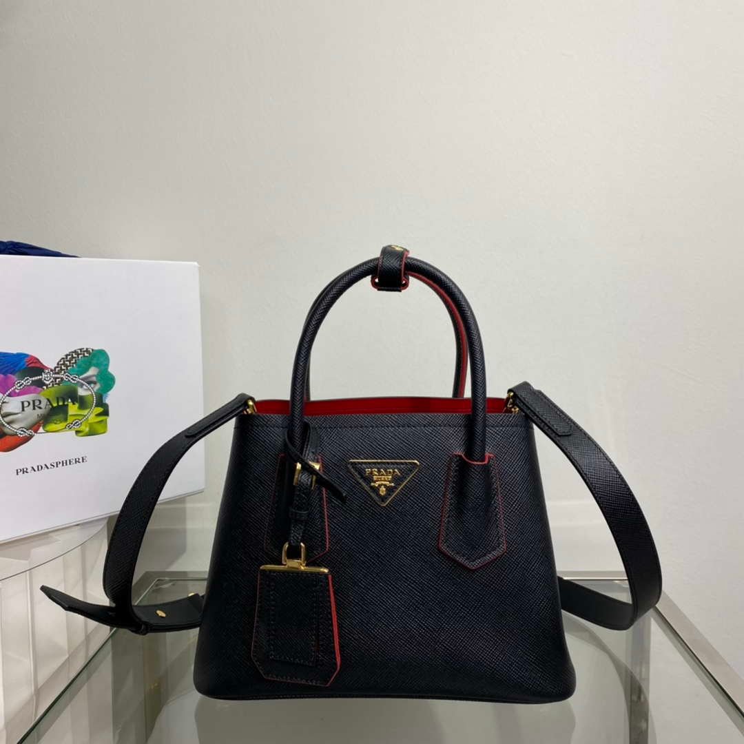 Replica Prada 1BG443 Prada Double Saffiano leather mini bag Black