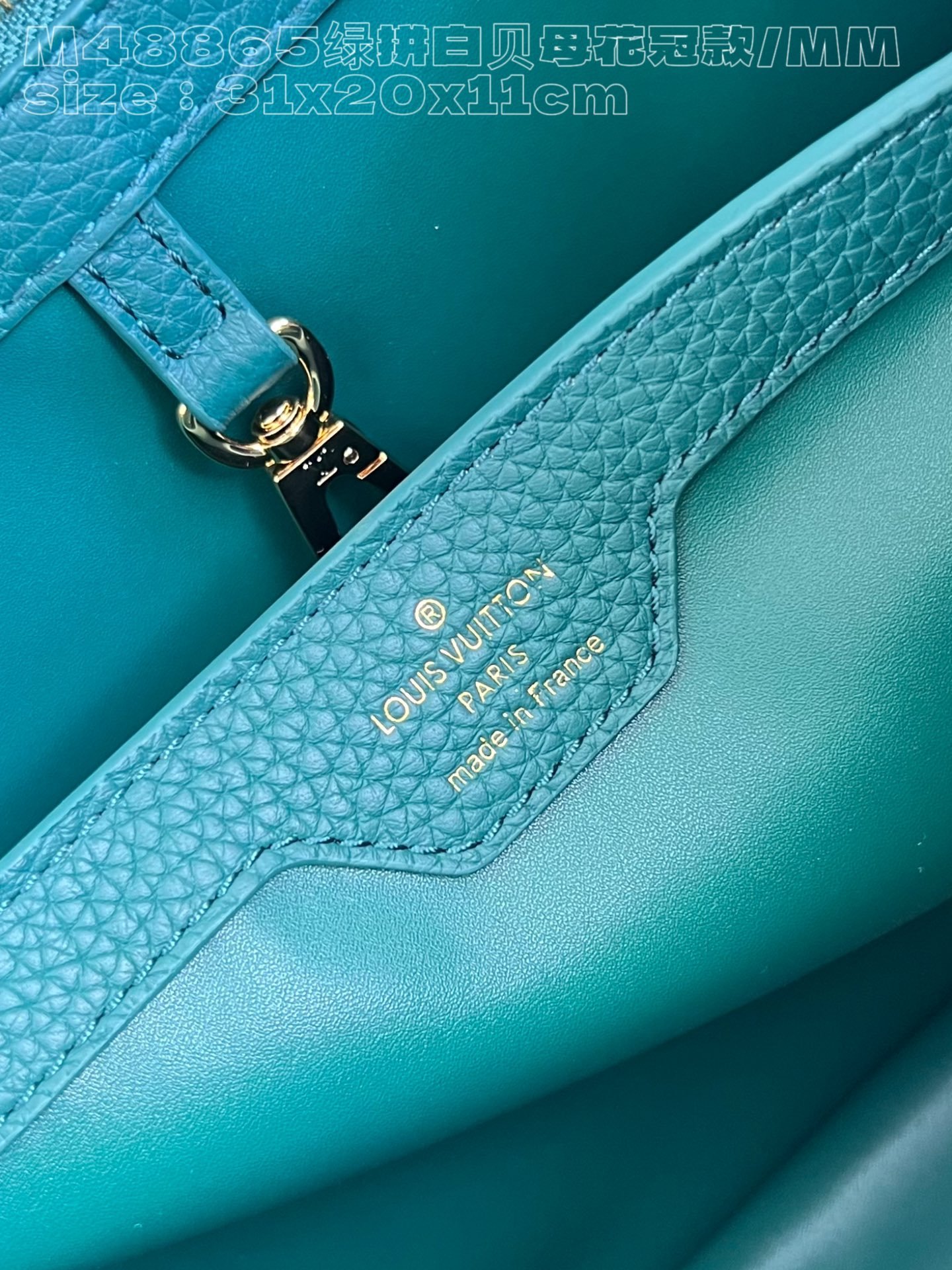 Replica Louis Vuitton Capucines MM Green and white mother-of-pearl corolla M48865
