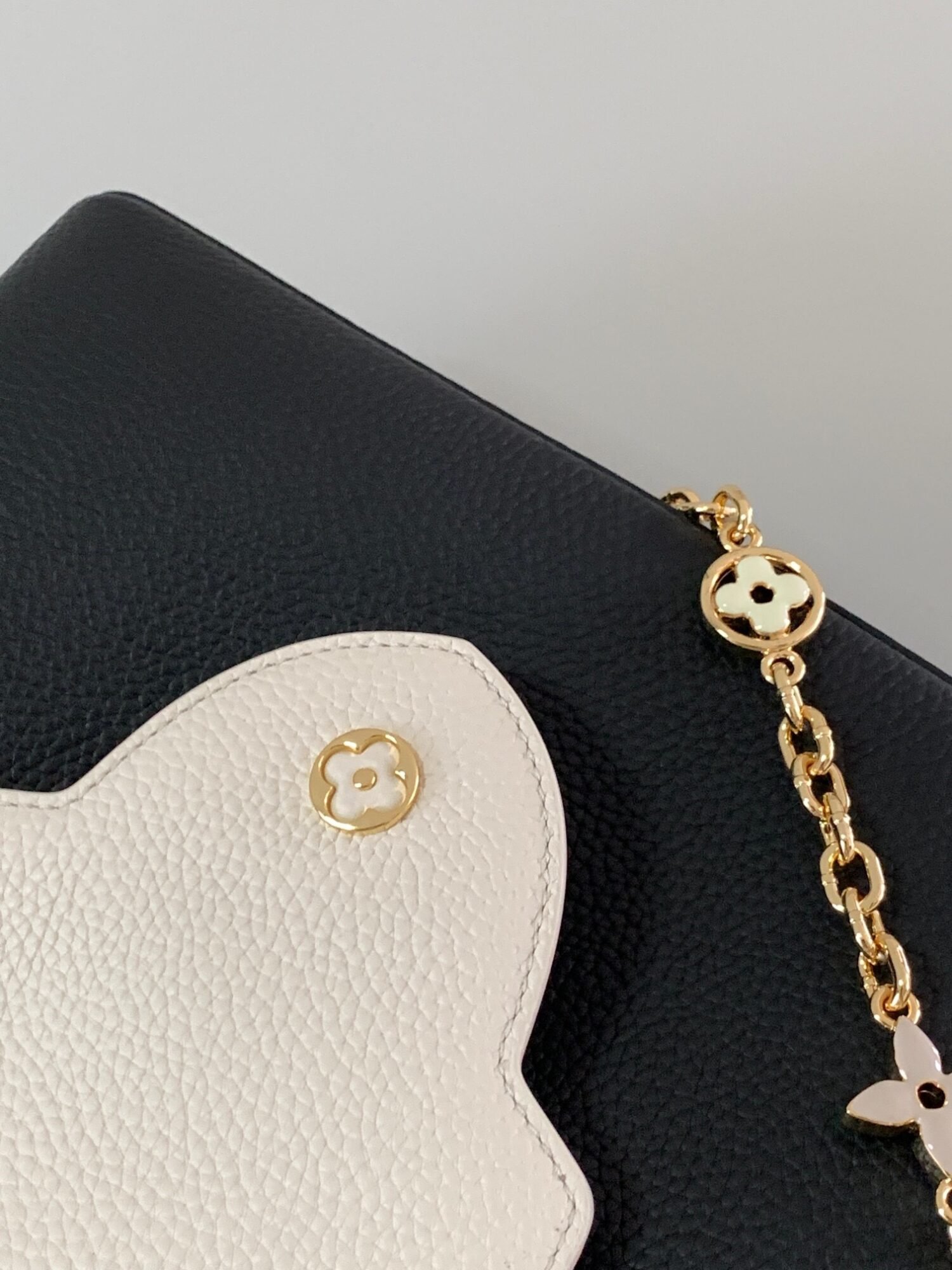 Replica Louis Vuitton Capucines MM LV Bag Black / Galet Gray / Pearly Cream
